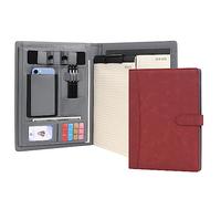 Wason Portfolio Padfolio A4 Leather PU Holder File Document Case with Writing Pad and Removable Clipboard for Organizer Office School Travel (Red Wine)
