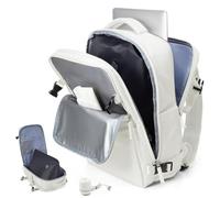 wassdins Travel Backpack with Vacuum, Ryanair Cabin Bags 40x20x25 Underseat, Large Travel Backpack for Women Men, Compression Airbag Carry On Bag with 15.6" Laptop Compartment, 40L, with Pump - White