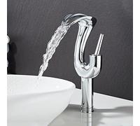 Wasserhahn Wasserfall Armatur mit Dual-Control Keramikkern Badezimmer Waschtischarmatur Silber Großes Modell Warm/Kalt Einstellung für stilvolle Eleganz.