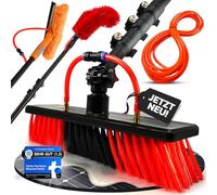 Wasserheld Telescopic Washing Brush with Water Connection [4.4 m Telescopic Handle] - Telescopic Rod for Window Cleaning | Telescopic Broom Window Wiper, Gutter Cleaner Cleaning Set (Black Red, 4.4