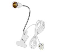 Wasserquelle E27 Clip Desk Lamp Clip on Light Bulb Holder with Switch UK Plug Flexible E27 Light Fitting Base 360° Socket Screw Lamp Holder for Bedside Offices (20CM, White)