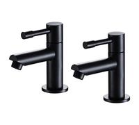Wasserrhythm Basin Pillar Taps Pair Black Twin Bat