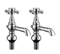 Wasserrhythm Basin Taps Pair Waterfall Victoria Traditional Twin Bathroom Sink Taps in Pair Two Basin Pillar Tap Classic Cross Lever Chrome Brass