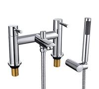 WasserRhythm Bath Mixer Taps with Shower Attachment Bathroom Tub Filler Tap Dual Lever Mixers Mono Monobloc Two Holes Chrome Brass 2 in 1 Bathtub Faucet with Handheld Shower Modern Deck Mounted