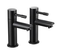 Wasserrhythm Bath Pillar Taps Pair Black Twin Bathroom Tap 2 Hole Lead-Free | Stainless Steel Matte Black Hot and Cold Water Tub Tap Traditional 2 Bathtub Taps 1/4 Turn Two Holes Separate Faucets