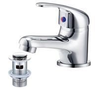 WasserRhythm Bathroom Sink Taps with Pop up Waste Mono Basin Taps Single Lever Chrome Hot and Cold Mixer Tap