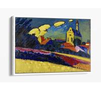 Wassily Kandinsky- Study of Murnau, Landscape with Church Canvas Floater Frame Print Picture Art - White Frame 36 inch wide x 24 inch high