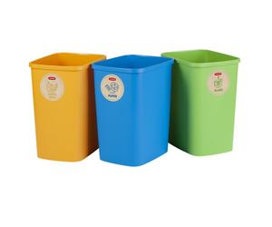 Waste Bin Recycling Sorting Paper Glass Plastic Eco Friendly 3 x 10L Set 3 PCS