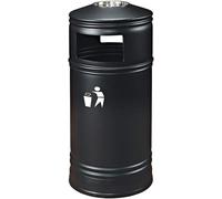 Waste Collector Outdoor Long Cylindrical Large Capacity Garbage Can Metal Belt Ashtray Trash Can, Can Simple Commercial Litter Bins, 13.2 Gallon Bins,Black