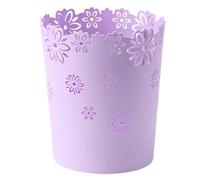 Waste Paper Bin, Plastic Waste Paper Bin, 8.9x7.5 In Flower Lace Rubbish Basket Floral Hollow Waste Basket Small Round Trash Can Lightweight Trash Can for Bedroom, Bathroom, Purple