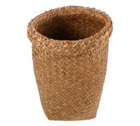 Wastebasket Rustic Farmhouse Style with Rolled Rim and Reinforced Edge | Woven Rattan and Straw Material, Natural Texture Design, Suitable for Bathroom, Kitchen, Office Use