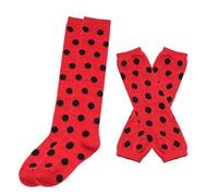 WASTEBIN Adult Kids Ladybirds Dots Patterned Fingerless Gloves And Over Knee Socks Set For Halloween Christmas Party Accessories