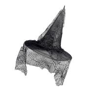 WASTEBIN Halloween Party Witch Hats Cobweb Black Ruffled Sheer Pointed Hat Cosplay Accessory Unique Witch Hat