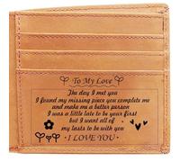WASTIME Customized Leather Front Pocket Wallet - Slim Wallet RFID Minimalist Credit Card Wallets - Personalized Gift, Brown- to My Love, Small, Customized Leather Wallet