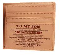 WASTIME Customized Leather Front Pocket Wallet - Slim Wallet RFID Minimalist Credit Card Wallets - Personalized Gift, Brown- to Son from Dad, Small, Customized Leather Wallet