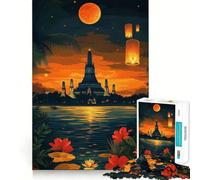 Wat Arun Temple Sunset Jigsaw Puzzles 1000 Mental Focus Game No Gap Tight Fitting Design Interactive Brain Challenge for Home (38x52cm)