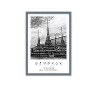 Wat Pho Travel Print Bangkok Wall art Black and white Poster A2 Print in Grey frame 46 X 63cm (17.7x24.8inch)