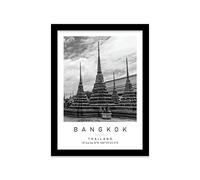 Wat Pho Travel Print Bangkok Wall art Black and white Poster A4 Print in Black frame 24.5 X 33cm (9.6x13inch)