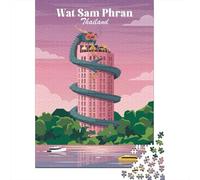 Wat Sam Phran Building Thailand Jigsaw Puzzle 1000 Pieces, Global Monument Landscape, Interlocking Paper Pieces for Home Décor Fans, Decorative Artwork, 38x26cm/1000pcs
