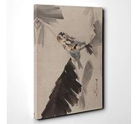Watanabe Shotei Oriental Japanese Three Birds on a Branch Canvas Print | Gallery Wrapped 30mm Frame Wall Art | 30x20 inches | Ready to Hang | Asian Bird Picture | Living Room Bedroom Lounge Office
