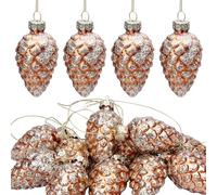 Watayo 12 Pcs Christmas Pinecone Glass Ornaments, Fall Hanging Pine Cone Painted Glass Ornaments, Glitter Pinecone Christmas Ornament for Xmas Tree DIY Crafts Fall Thanksgiving Day Decoration