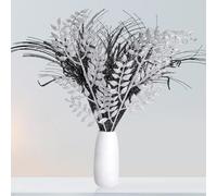 Watayo 12 Pcs Halloween Artificial Curly Willow Branches, Fake Black Silver Glitter Curly Twig Stems Ornaments, Faux Halloween Glitter Sticks Branches Picks for Wreath Vase Home Christmas Decor