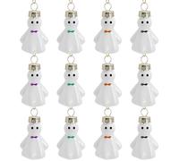Watayo 12 Pcs Halloween Hanging Ghosts Glass Ornaments, 1.8" x 1.3" Small Ghosts Pendant Tree Decorations, Farmhouse Rustic Glass Ghost Ornaments for Haunted House Yard Lawn Tree Party Decor
