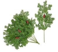 Watayo 8 Pcs Large Artificial Pine Needles Branches- 16" x 7" Christmas Fake Greenery Pine Picks with Pinecone- Faux Pine Leaves Sprigs for Christmas Garland Wreath & Home Garden Decoration