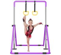 WATBKHE Gymnastic Bars for Kids, Horizontal Bars with Adjustable Height, Folding Gymnastic Training Kip Bar with Rings, Expandable Bars for Boys and Girls, Gymnastic Training Equipment(Purple-Ring)