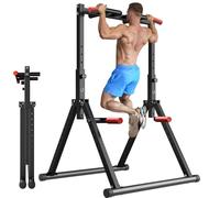 WATBKHE Power Tower Pull Up Dip Station, Foldable Pull Up Bar Free Standing | Adjustable Height, Triangular Design, Multi-Functional Grip, Multi-Function Home Gym, Strength Training Fitness Equipment