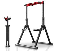 WATBKHE Power Tower Pull Up Dip Station Foldable, Pull Up Bar Station Adjustable, Multi-Function Home Gym, Strength Training Fitness Equipment (Black, Red-Multifunction Bar)