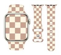 Watbro Cute Watch Band Compatible with Apple Watch Palka Dot and Checked Strap Unisex Soft Silicone Strap Compatible with iWatch Series 11 10 9 8 7 6 5 4 3 2 1 SE Ultra 38 40, Checkered - Light Brown