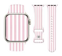 Watbro Cute Watch Band Compatible with Apple Watch Pink White Striped Strap for Women Man, Soft Silicone Compatible with iwatch Series 11 10 9 8 7 6 5 4 3 2 1 SE Ultra 38 40 41 42 44 45 46 49mm
