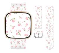 Watbro Cute Watch Band Compatible with Fitbit Sense/Sense 2/Versa 3/Versa 4 for Women Men, Ditsy Pink Floral Silicone Strap Replacement Accessories