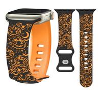 Watbro Halloween Pumpkin Engraved Band Compatible with Apple Watch 38mm 40mm 41mm 42mm 44mm 45mm 49mm Women Men,Cute Thanksgiving Day Strap for iWatch Series 10 9 8 7 6 5 4 3 2 1 SE Ultra