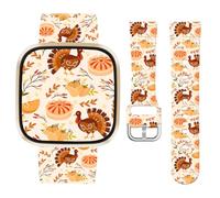 Watbro Thanksgiving Day Band Compatible with Fitbit Versa 3 / Sense/Fitbit Versa 4 / Sense 2 Bands for Women Men,Soft Silicone Cute Sport Pumpkin Strap