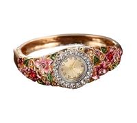 Watch 2-Piece Women Watch Elegant Bangle Round Dial with Flower Wrist Watches Alloy Ladies Wristwatch is a Wrist Watch(Rot)