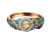 Watch 2-Piece Women Watch Elegant Bangle Round Dial with Flower Wrist Watches Alloy Ladies Wristwatch is a Wrist Watch(Blu)