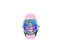 Watch Analogue Quartz with Real Leather Band Pink Round for Fan of The Little Mermaid