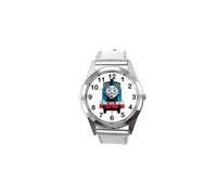Watch Analogue Quartz with Real Leather Band Silver Round for Thomas The Train Fans
