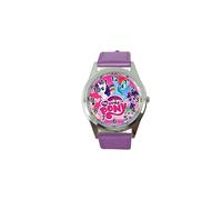 Watch Analogue Quartz with Real Leather Band Violet Round for Fan of My Little Pony e2