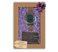 Watch and Wallet Gift Box - Handmade Belgian Dark Chocolate - Fun Present for Men, Father’s Day or Jubilee - Yummy Decor by Angelina