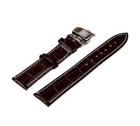 Watch Band 18mm 20mm/22mm/24mm Leather Strap Stainless Steel Butterfly Pattern Deploymant Clasp Buckle Wrist Watchband D Brown White Line,20mm