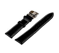 Watch Band 18mm 20mm/22mm/24mm Leather Strap Stainless Steel Butterfly Pattern Deploymant Clasp Buckle Wrist Watchband Black White Line,18mm