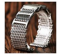 Watch Band 20mm 22mm 24mm Luxury Shark Mesh Strap Stainless Steel Replacement Folding Clasp with Safety Silver+ 2 Spring (24mm,M)
