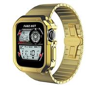 Watch Band Case Compatible 44mm 42mm 40mm 38mm Heavy Duty TPU Case Military Strap Protective Case for iWatch Series SE 7 6 5 4 3 2 1 Stainless Steel Band (), 38 mm