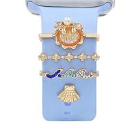 Watch Band Charms Compatible with Apple Watch Band 38mm 40mm 41mm 42mm 44mm 45mm 49mm, Metal Diamond Sliding Decorative Rings Accessories for iWatch Series 10 9 8 7 6 5 4 3 2 1 (Shell Gold)