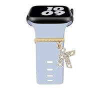 Watch Band Charms, Initial Letter Decorative Ring Loops Charms Compatible with Silicone Apple Watch Band 38 40 41 42 44 45 46 49mm, Gold Letter Rhinestone Wristband Accessories for iWatch Series Ultra