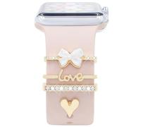 Watch Band Charms Set, Decorative Ring Loops Charms Compatible with Silicone Apple Watch Band 38 40 41 42 44 45 49mm, Chic Elegant Love Flower Diamond Wristband Accessories for iWatch Series Ultra 11