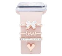 Watch Band Charms Set, Decorative Ring Loops Charms Compatible with Silicone Apple Watch Band 38 40 41 42 44 45 49mm, Chic Elegant Love Flower Diamond Wristband Accessories for iWatch Series Ultra 11